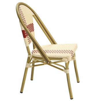 Silla GARNIER, apilable, aluminio, ratán beige y rojo