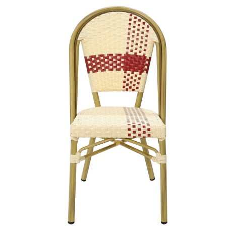 Silla GARNIER, apilable, aluminio, ratán beige y rojo-0