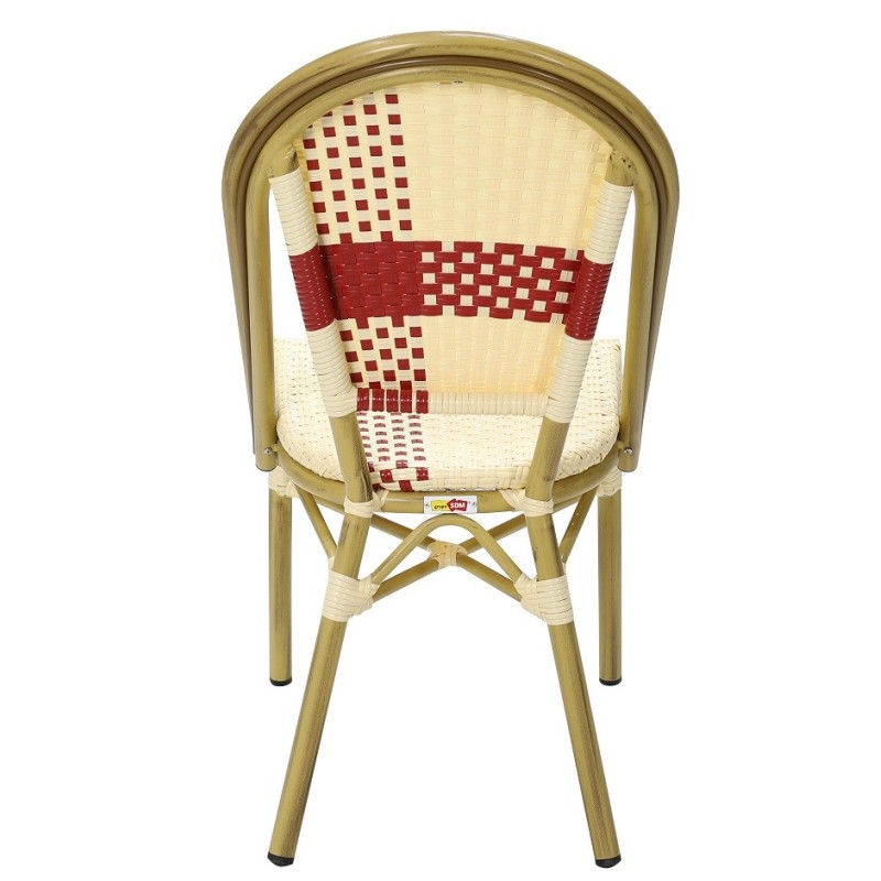 Silla GARNIER, apilable, aluminio, ratán beige y rojo-1