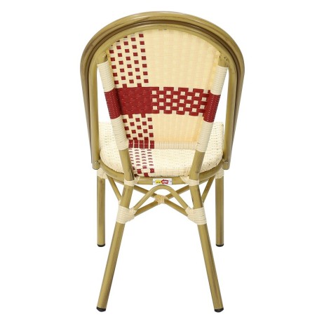 Silla GARNIER, apilable, aluminio, ratán beige y rojo-1