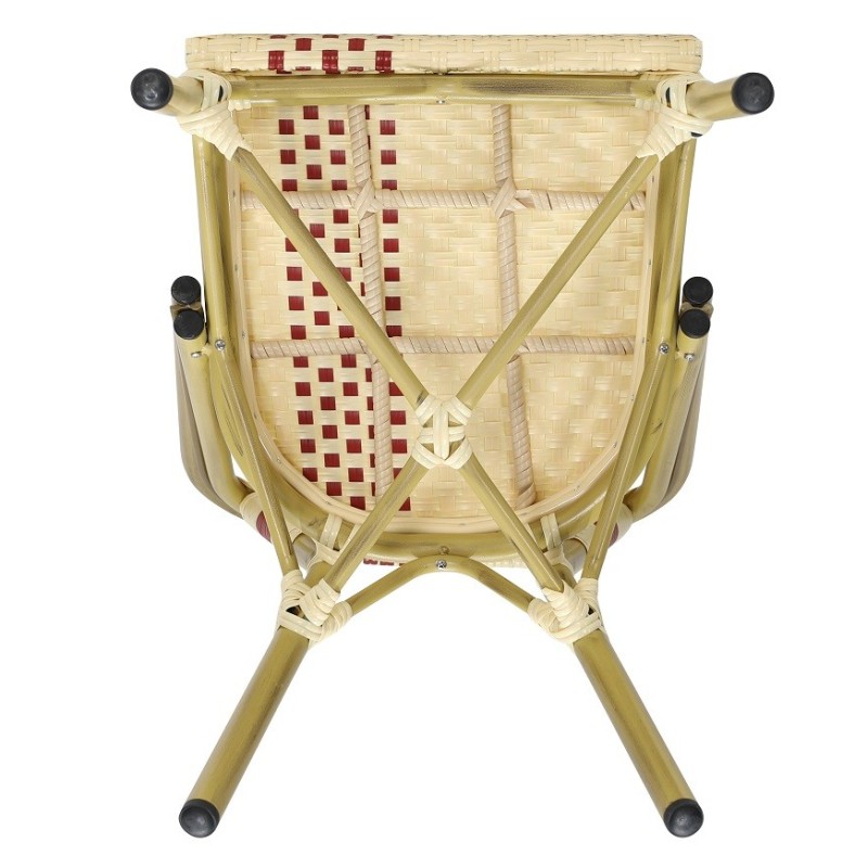 Silla GARNIER, apilable, aluminio, ratán beige y rojo-2