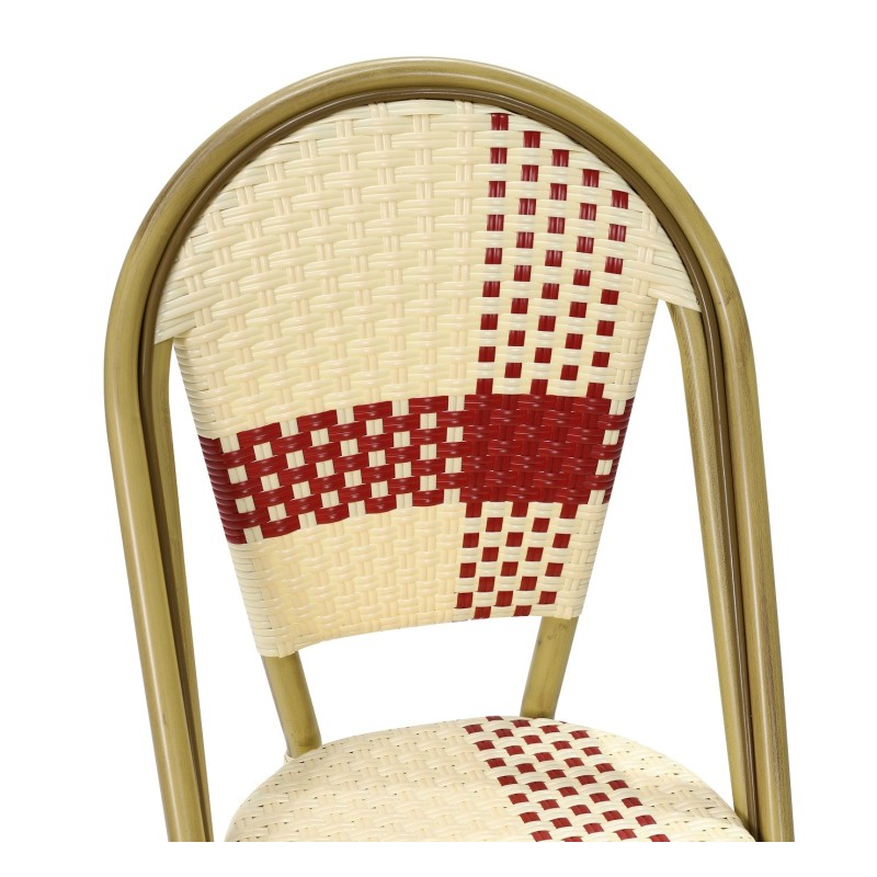 Silla GARNIER, apilable, aluminio, ratán beige y rojo-3