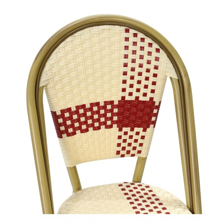 Silla GARNIER, apilable, aluminio, ratán beige y rojo-3