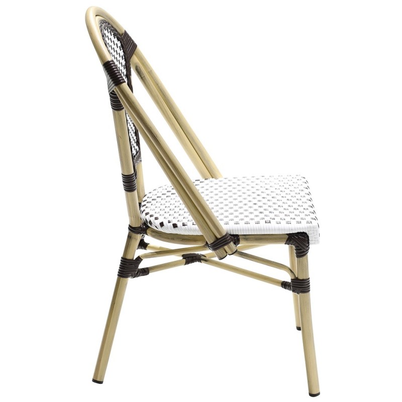 Silla PARIS, apilable, aluminio, ratán blanco y marrón-1
