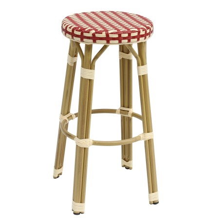 Taburete GARNIER, apilable, aluminio, ratán beige y rojo