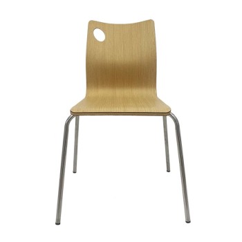 Silla AMELIE, apilable, acero inoxidable, asiento laminado HPL, color natural 2