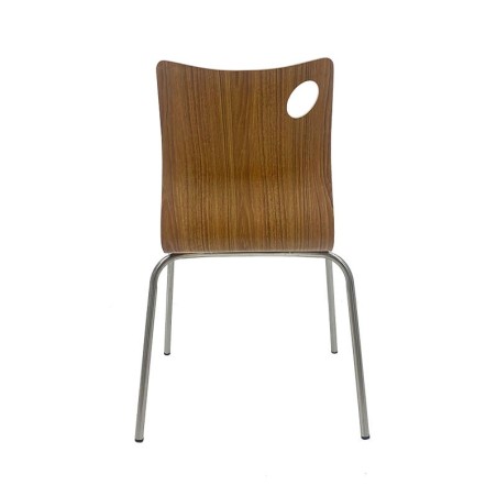 Silla AMELIE, apilable, acero inoxidable, asiento laminado HPL, color nogal-2