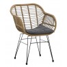 KUALA armchair, metal, beige rattan, black cushion