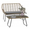 KROYA sofa, metal, beige rattan, black cushion