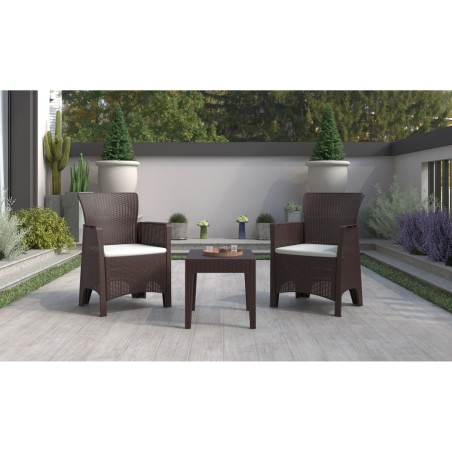 Sillón ILEÓN, polipropileno marrón chocolate, cojín beige-0