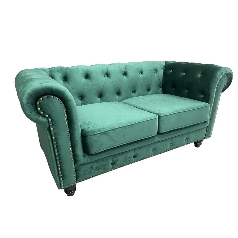 Sofá CHESTER PREMIUM, 2 plazas, tapizado velvet esmeralda-0