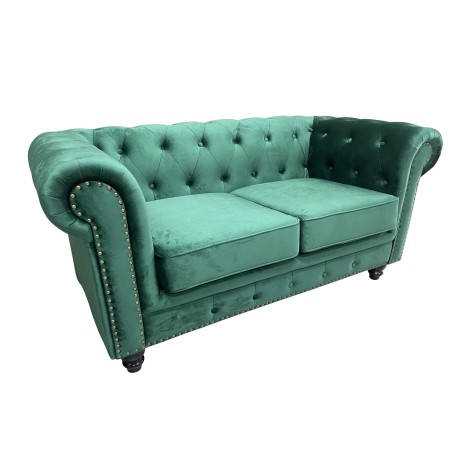 Sofá CHESTER PREMIUM, 2 plazas, tapizado velvet esmeralda-0