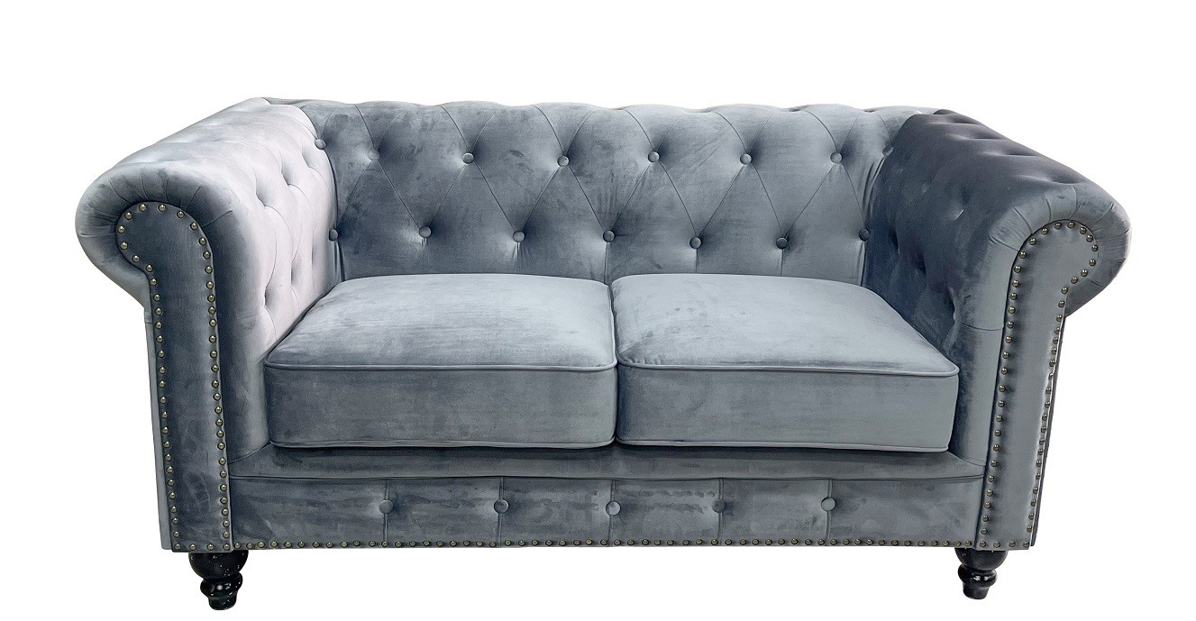 Sofá CHESTER PREMIUM, 2 plazas, tapizado velvet gris