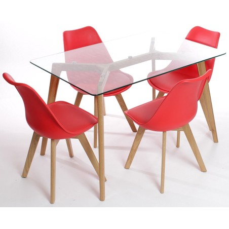 Silla TORRE 4P (SU), madera, polipropileno y cojín rojo-0