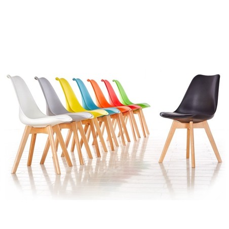 Silla TORRE 4P (SU), madera, polipropileno y cojín rojo-1
