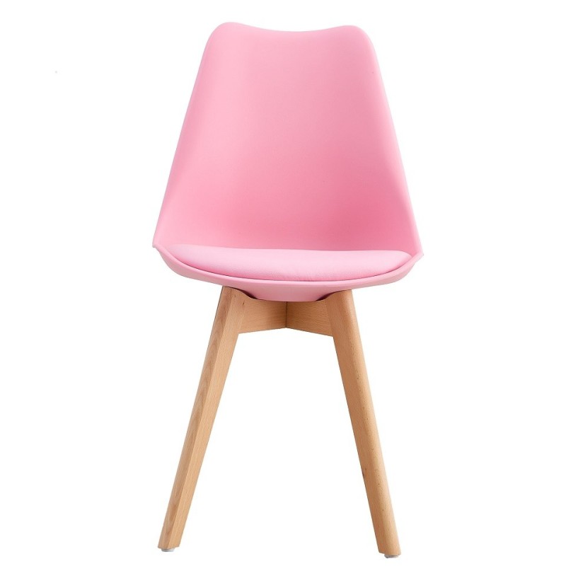 Silla TORRE 4P (SU), madera, polipropileno y cojín rosa-1