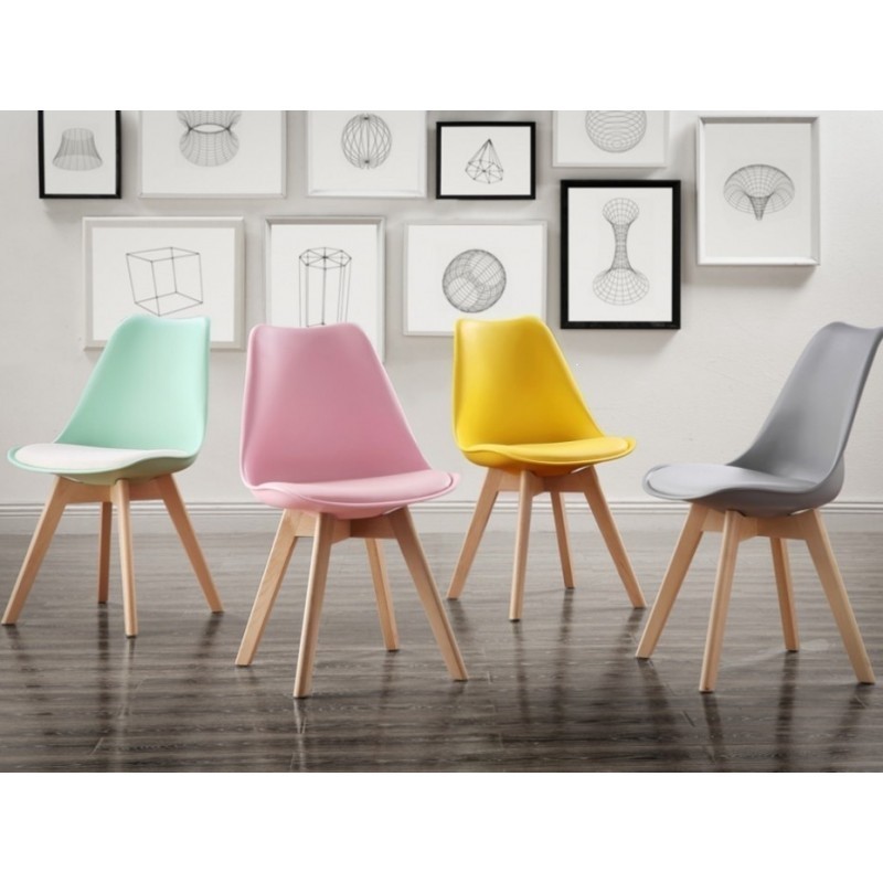 Silla TORRE 4P (SU), madera, polipropileno y cojín rosa-3