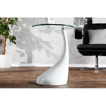 Mesa PEAR, baja, blanca, cristal, 50 cms de diámetro 2