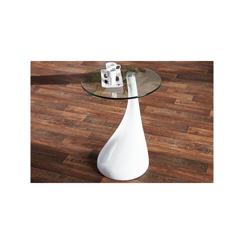 Mesa PEAR, baja, blanca, cristal, 50 cms de diámetro-1