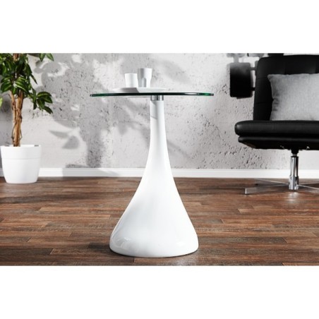 Mesa PEAR, baja, blanca, cristal, 50 cms de diámetro-2