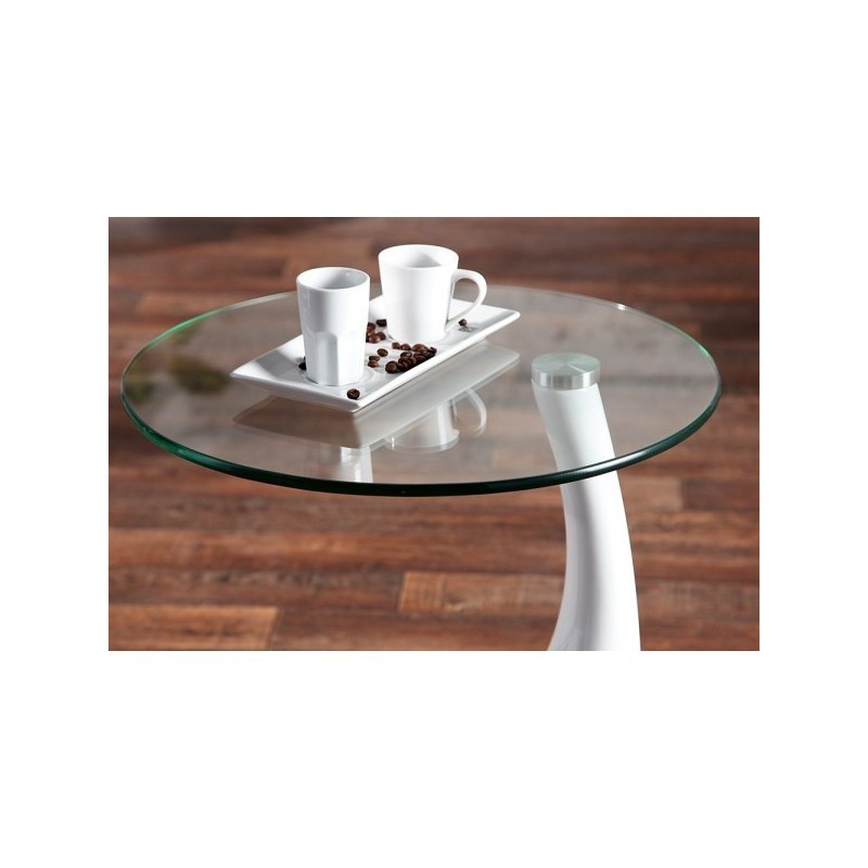 Mesa PEAR, baja, blanca, cristal, 50 cms de diámetro-3