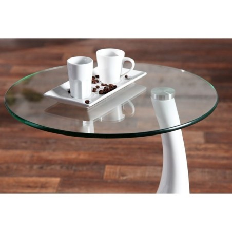 Mesa PEAR, baja, blanca, cristal, 50 cms de diámetro-3