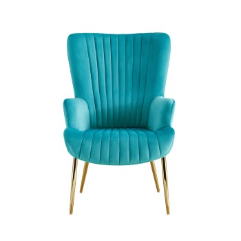 Sillón LILLE, patas doradas, tapizado velvet turquesa 2