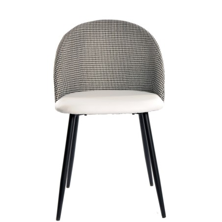 Silla ETNA, metal negro, tapizado pata de gallo y similpiel blanca-0