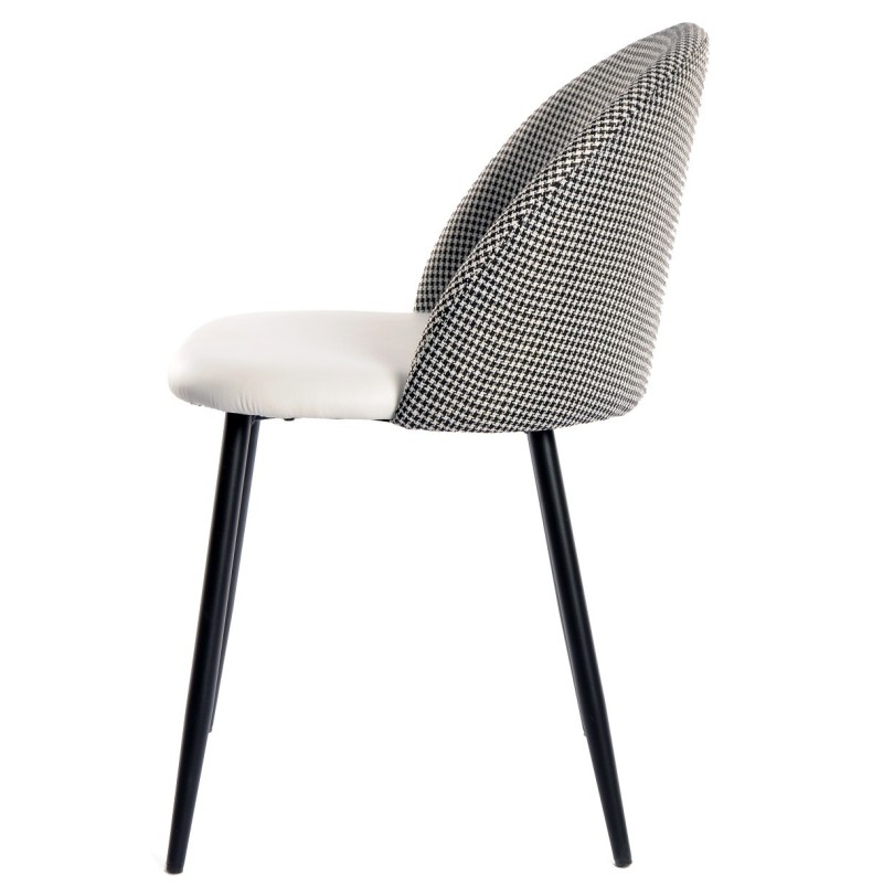 Silla ETNA, metal negro, tapizado pata de gallo y similpiel blanca-1