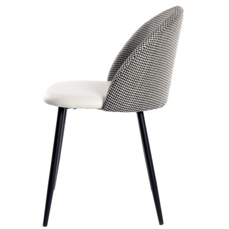 Silla ETNA, metal negro, tapizado pata de gallo y similpiel blanca-1