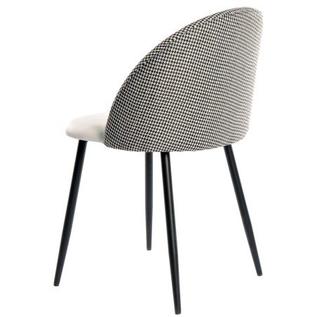 Silla ETNA, metal negro, tapizado pata de gallo y similpiel blanca-2