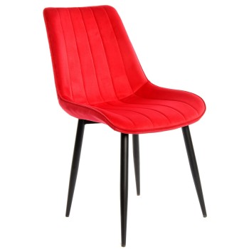 Silla YUCCA, metal negro, tapizado velvet rojo