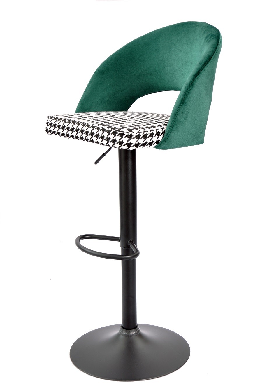 Taburete TEIDE, regulable, metal negro, tapizado verde con pata de gallo
