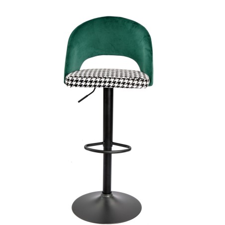 Taburete TEIDE, regulable, metal negro, tapizado verde con pata de gallo-1