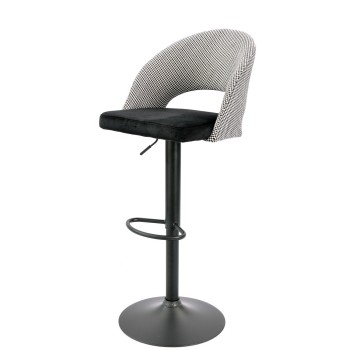 Taburete TEIDE, regulable, metal negro, tapizado pata de gallo con negro