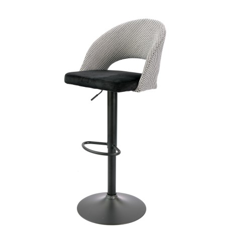 Taburete TEIDE, regulable, metal negro, tapizado pata de gallo con negro