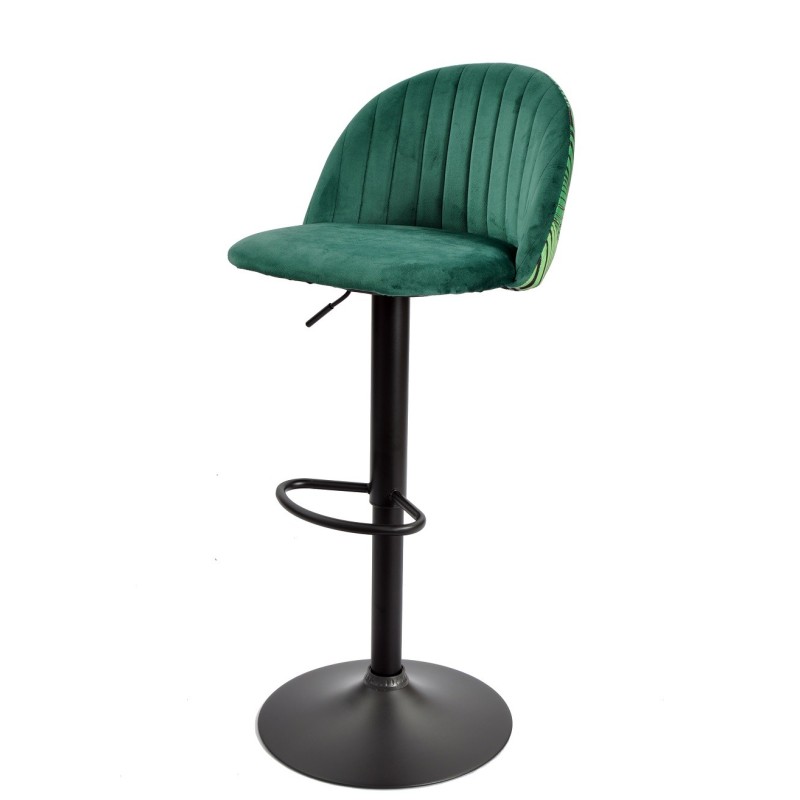 Taburete FLOWER, regulable, metal negro, tapizado velvet verde con trasera floral a juego-0