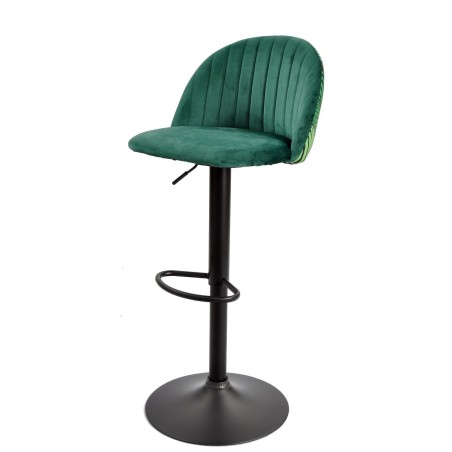 Taburete FLOWER, regulable, metal negro, tapizado velvet verde con trasera floral a juego-0