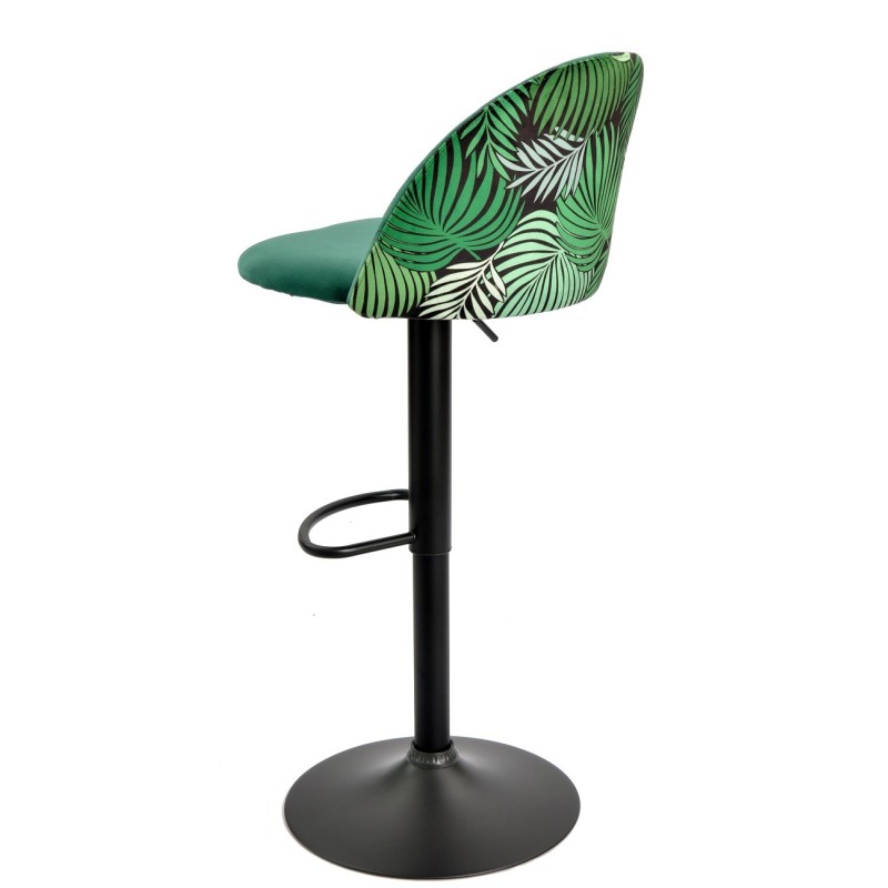 Taburete FLOWER, regulable, metal negro, tapizado velvet verde con trasera floral a juego-1