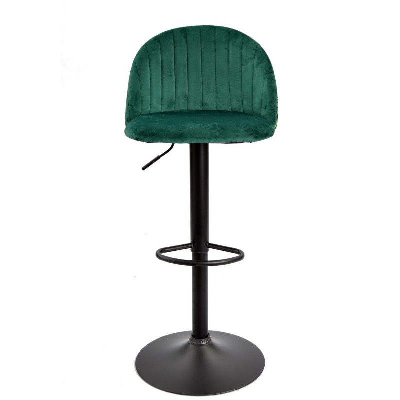 Taburete FLOWER, regulable, metal negro, tapizado velvet verde con trasera floral a juego-2