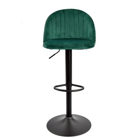 Taburete FLOWER, regulable, metal negro, tapizado velvet verde con trasera floral a juego-2