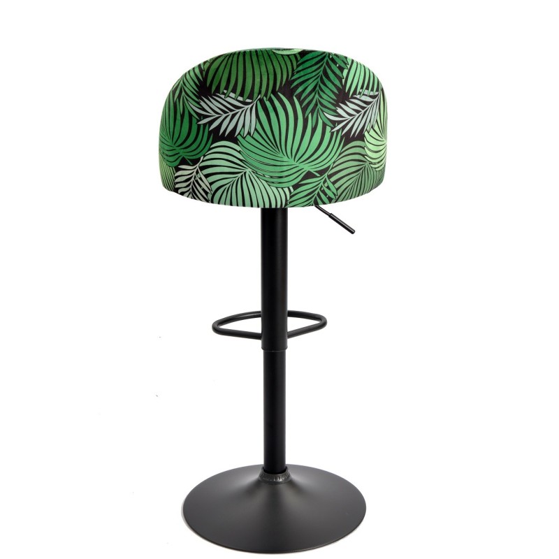 Taburete FLOWER, regulable, metal negro, tapizado velvet verde con trasera floral a juego-3