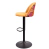 Taburete FLOWER, regulable, metal negro, tapizado velvet amarillo con trasera floral a juego