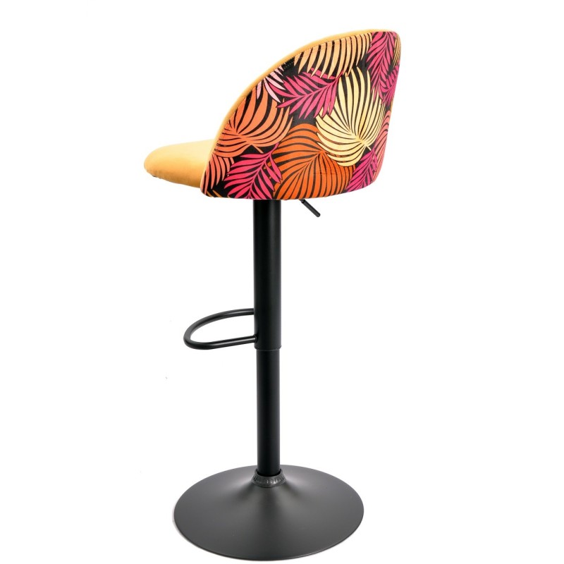 Taburete FLOWER, regulable, metal negro, tapizado velvet amarillo con trasera floral a juego-1