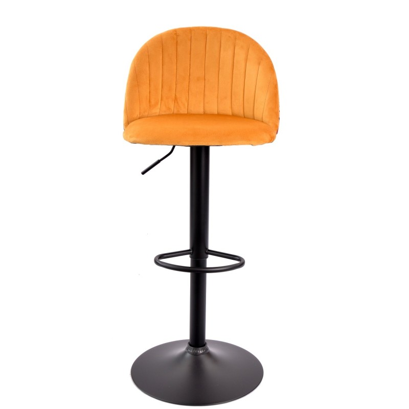 Taburete FLOWER, regulable, metal negro, tapizado velvet amarillo con trasera floral a juego-2