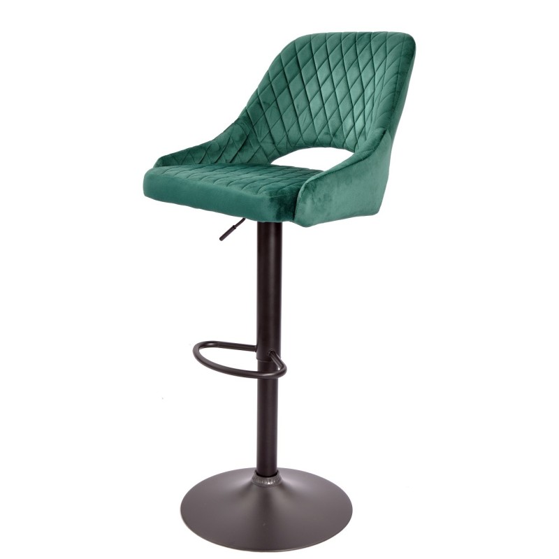 Taburete YASUR, regulable, metal negro, tapizado velvet 56 verde oscuro