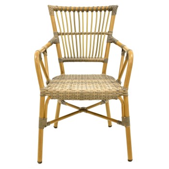 Sillón PAROS, apilable, aluminio, ratán marrón y gris 2