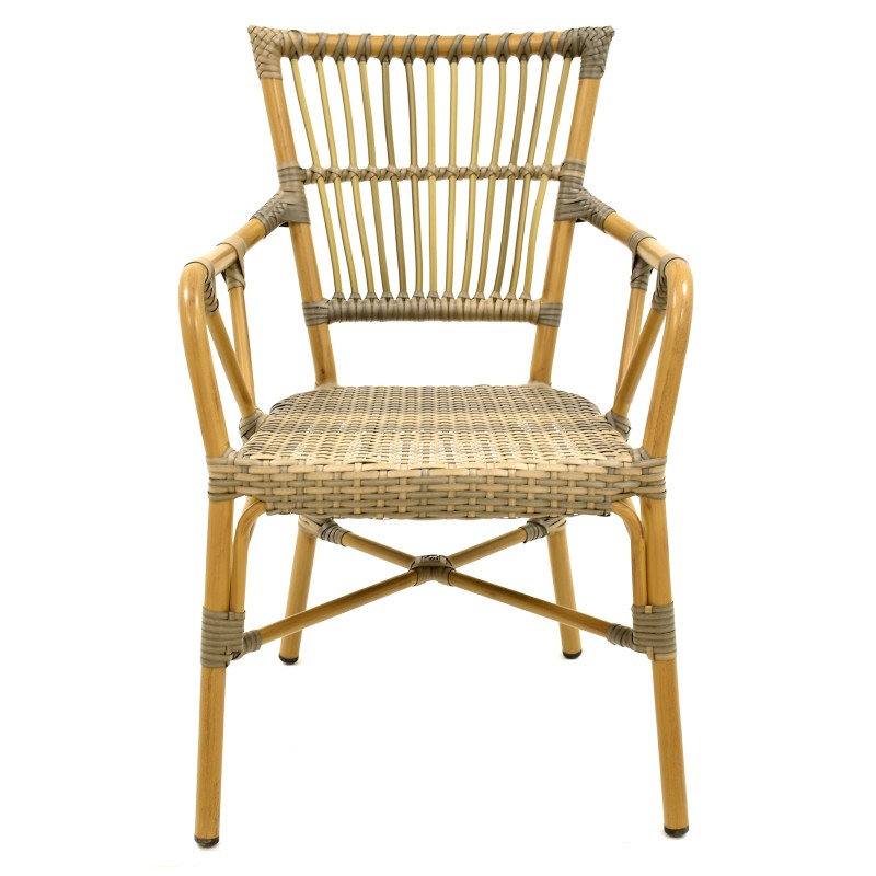 Sillón PAROS, apilable, aluminio, ratán marrón y gris-0