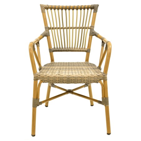 Sillón PAROS, apilable, aluminio, ratán marrón y gris-0