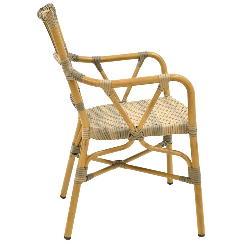 Sillón PAROS, apilable, aluminio, ratán marrón y gris-1